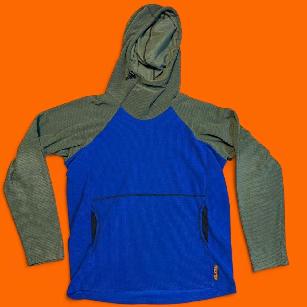 Melanzana Men's Blue and Green Hooded Sweater